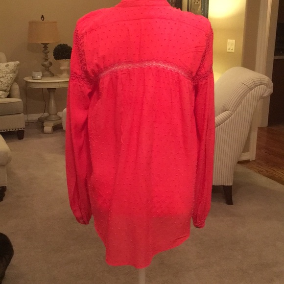 Free People coral red buttondown blouse in large. - Picture 6 of 8